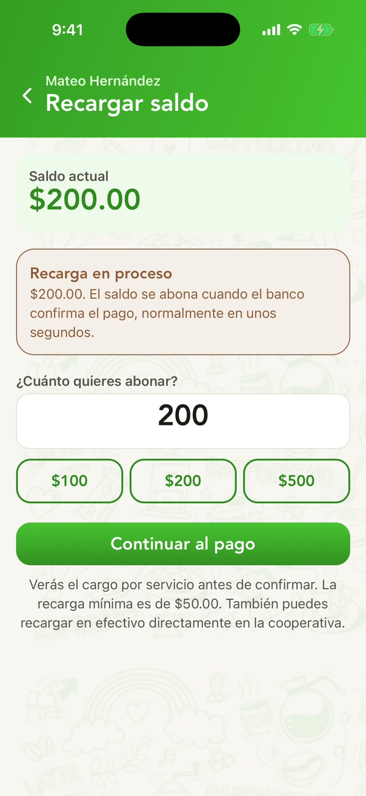 Pantalla Recargar saldo con montos sugeridos